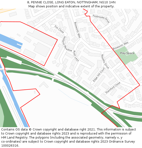 8, PENNIE CLOSE, LONG EATON, NOTTINGHAM, NG10 1HN: Location map and indicative extent of plot