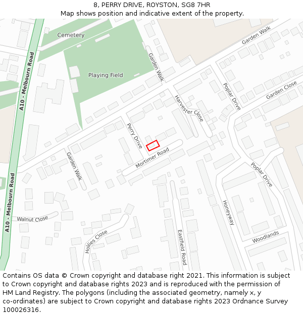 8, PERRY DRIVE, ROYSTON, SG8 7HR: Location map and indicative extent of plot