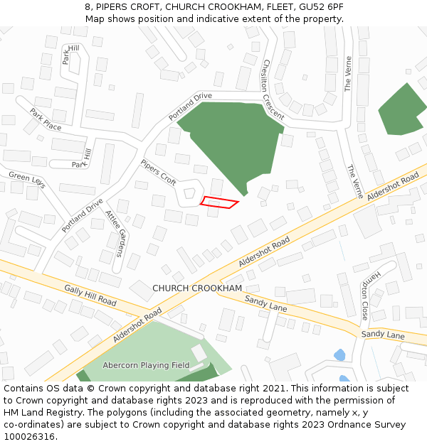 8, PIPERS CROFT, CHURCH CROOKHAM, FLEET, GU52 6PF: Location map and indicative extent of plot