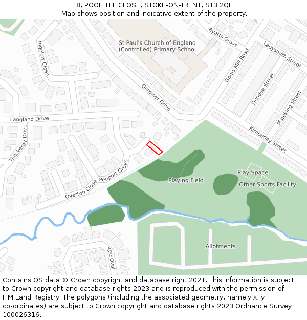 8, POOLHILL CLOSE, STOKE-ON-TRENT, ST3 2QF: Location map and indicative extent of plot