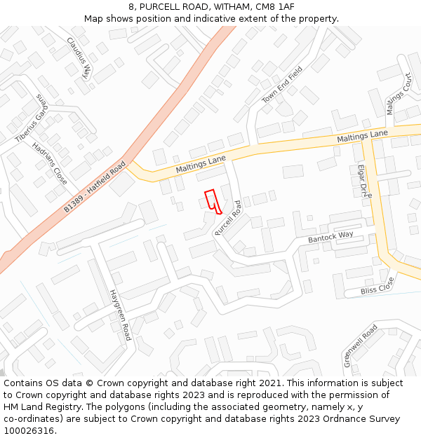 8, PURCELL ROAD, WITHAM, CM8 1AF: Location map and indicative extent of plot