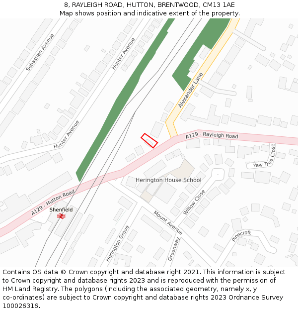 8, RAYLEIGH ROAD, HUTTON, BRENTWOOD, CM13 1AE: Location map and indicative extent of plot