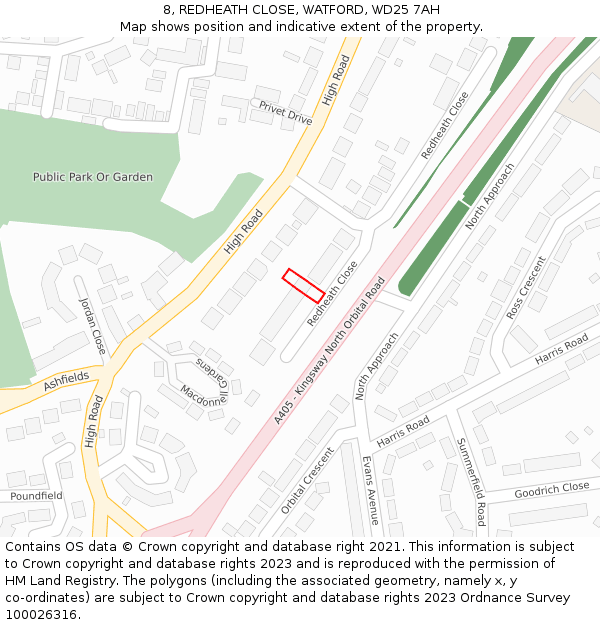 8, REDHEATH CLOSE, WATFORD, WD25 7AH: Location map and indicative extent of plot