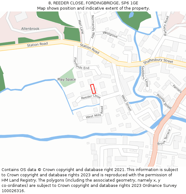 8, REEDER CLOSE, FORDINGBRIDGE, SP6 1GE: Location map and indicative extent of plot