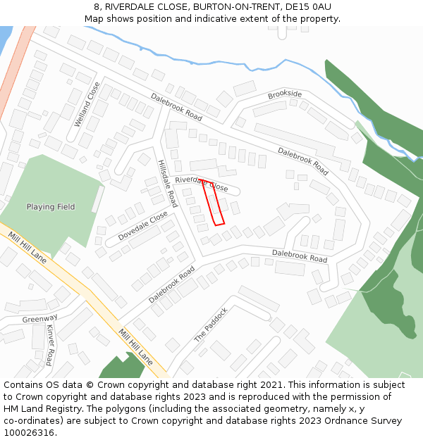 8, RIVERDALE CLOSE, BURTON-ON-TRENT, DE15 0AU: Location map and indicative extent of plot