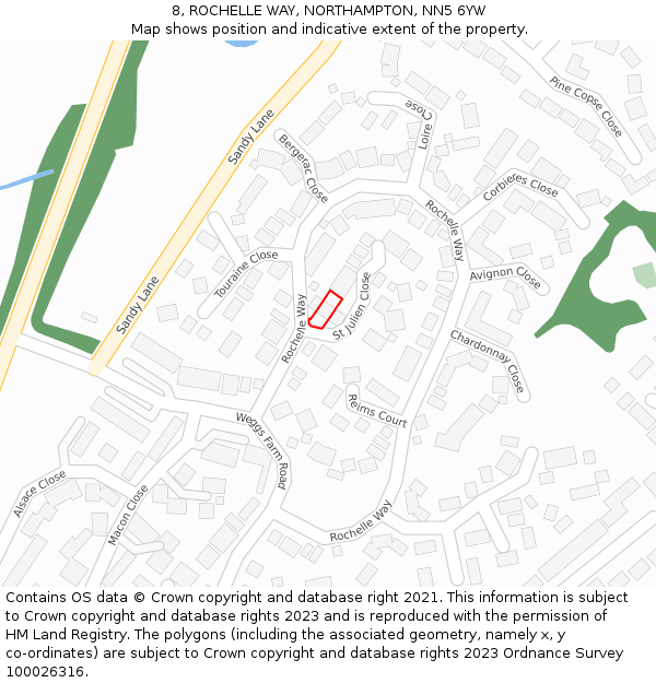 8, ROCHELLE WAY, NORTHAMPTON, NN5 6YW: Location map and indicative extent of plot