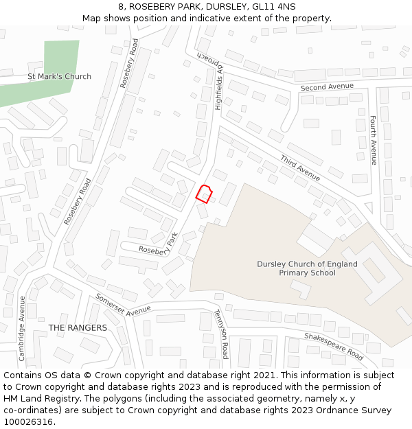 8, ROSEBERY PARK, DURSLEY, GL11 4NS: Location map and indicative extent of plot