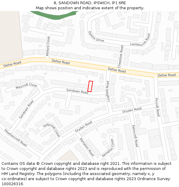 8, SANDOWN ROAD, IPSWICH, IP1 6RE: Location map and indicative extent of plot