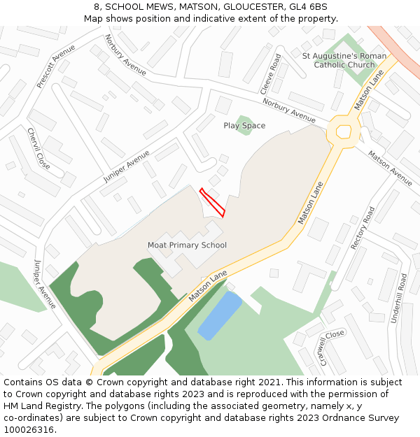 8, SCHOOL MEWS, MATSON, GLOUCESTER, GL4 6BS: Location map and indicative extent of plot