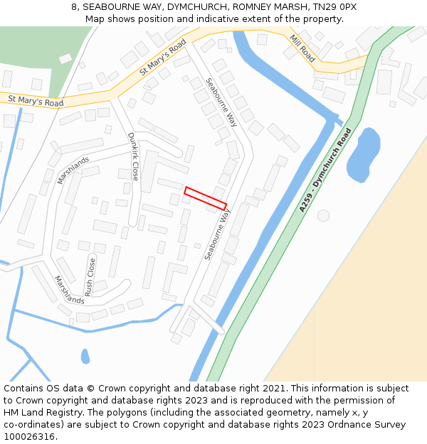 8, SEABOURNE WAY, DYMCHURCH, ROMNEY MARSH, TN29 0PX: Location map and indicative extent of plot