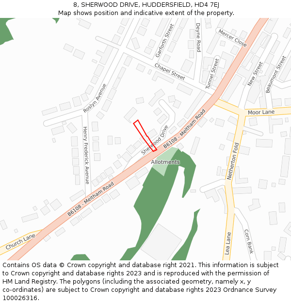 8, SHERWOOD DRIVE, HUDDERSFIELD, HD4 7EJ: Location map and indicative extent of plot