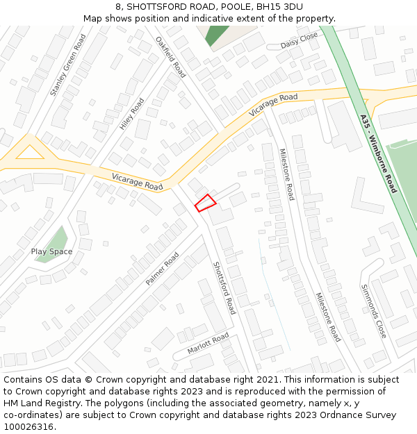 8, SHOTTSFORD ROAD, POOLE, BH15 3DU: Location map and indicative extent of plot