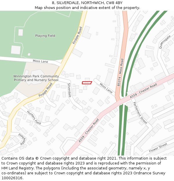 8, SILVERDALE, NORTHWICH, CW8 4BY: Location map and indicative extent of plot