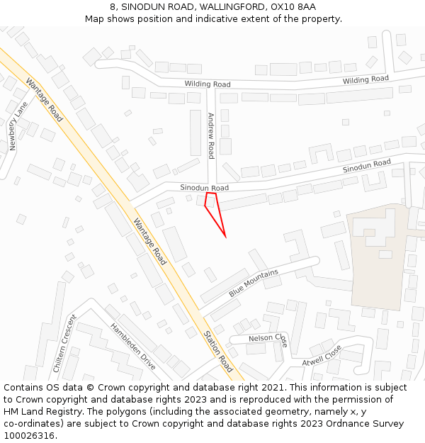 8, SINODUN ROAD, WALLINGFORD, OX10 8AA: Location map and indicative extent of plot