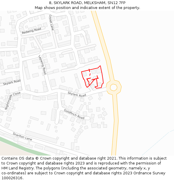 8, SKYLARK ROAD, MELKSHAM, SN12 7FP: Location map and indicative extent of plot