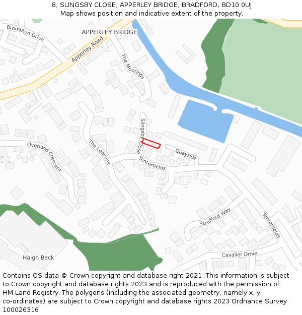 8, SLINGSBY CLOSE, APPERLEY BRIDGE, BRADFORD, BD10 0UJ: Location map and indicative extent of plot