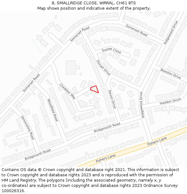 8, SMALLRIDGE CLOSE, WIRRAL, CH61 8TS: Location map and indicative extent of plot