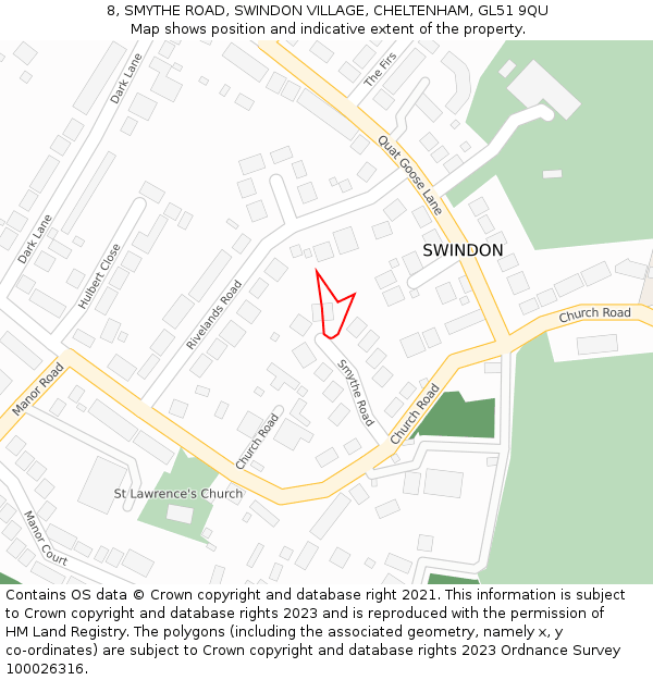 8, SMYTHE ROAD, SWINDON VILLAGE, CHELTENHAM, GL51 9QU: Location map and indicative extent of plot