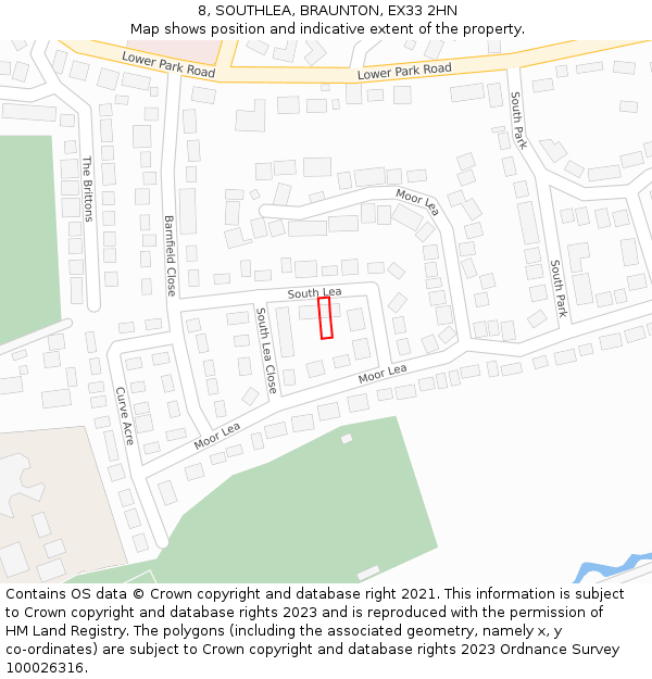 8, SOUTHLEA, BRAUNTON, EX33 2HN: Location map and indicative extent of plot