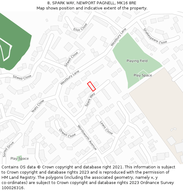 8, SPARK WAY, NEWPORT PAGNELL, MK16 8RE: Location map and indicative extent of plot