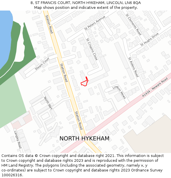 8, ST FRANCIS COURT, NORTH HYKEHAM, LINCOLN, LN6 8QA: Location map and indicative extent of plot