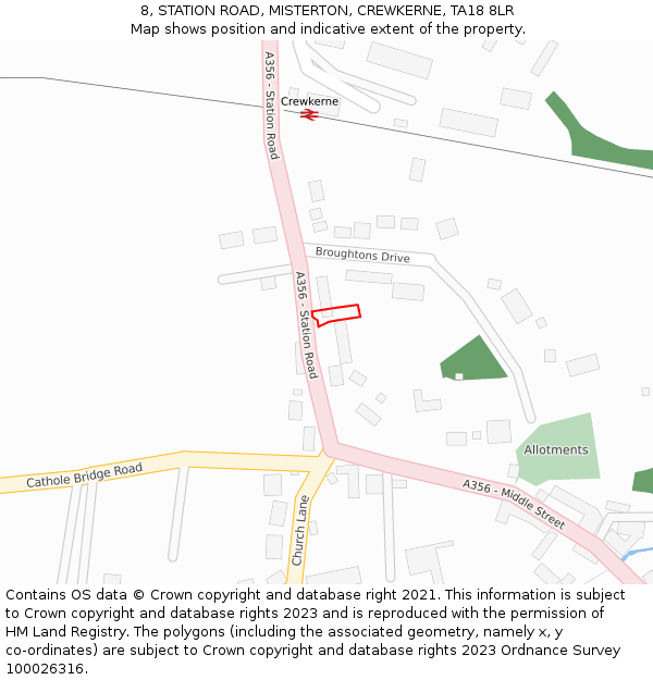 8, STATION ROAD, MISTERTON, CREWKERNE, TA18 8LR: Location map and indicative extent of plot