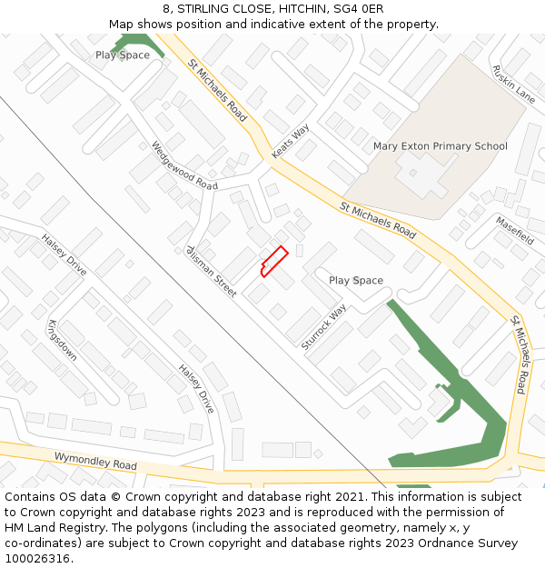 8, STIRLING CLOSE, HITCHIN, SG4 0ER: Location map and indicative extent of plot