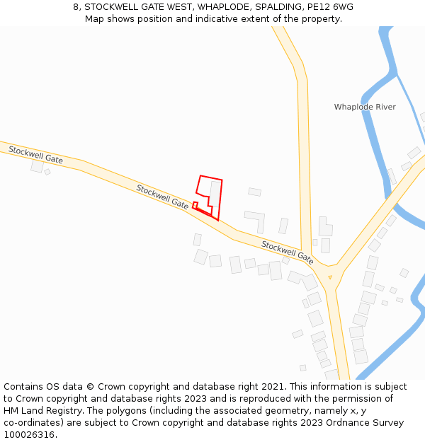 8, STOCKWELL GATE WEST, WHAPLODE, SPALDING, PE12 6WG: Location map and indicative extent of plot