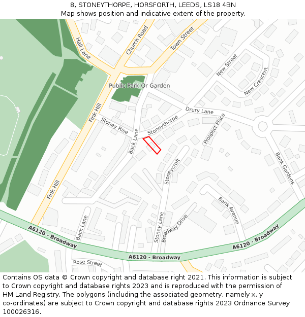 8, STONEYTHORPE, HORSFORTH, LEEDS, LS18 4BN: Location map and indicative extent of plot