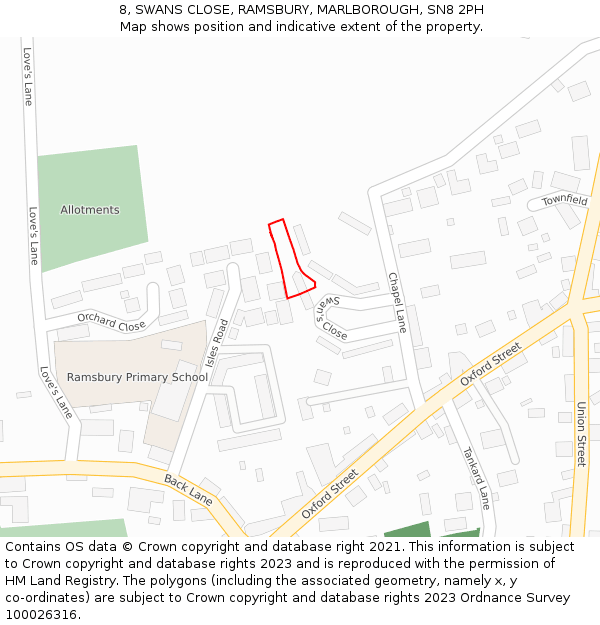 8, SWANS CLOSE, RAMSBURY, MARLBOROUGH, SN8 2PH: Location map and indicative extent of plot