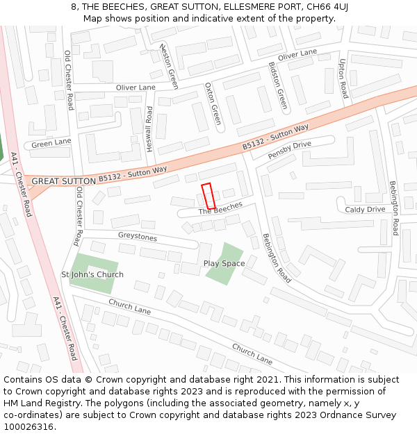 8, THE BEECHES, GREAT SUTTON, ELLESMERE PORT, CH66 4UJ: Location map and indicative extent of plot