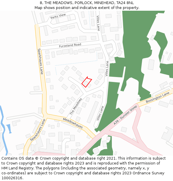 8, THE MEADOWS, PORLOCK, MINEHEAD, TA24 8NL: Location map and indicative extent of plot