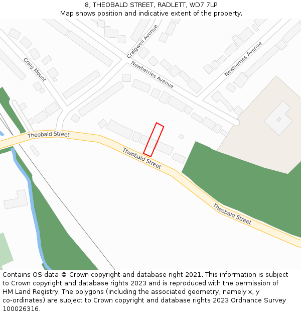 8, THEOBALD STREET, RADLETT, WD7 7LP: Location map and indicative extent of plot