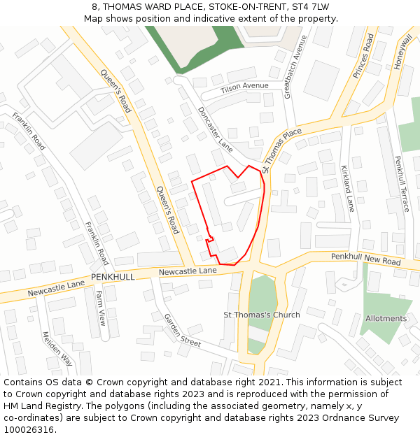 8, THOMAS WARD PLACE, STOKE-ON-TRENT, ST4 7LW: Location map and indicative extent of plot