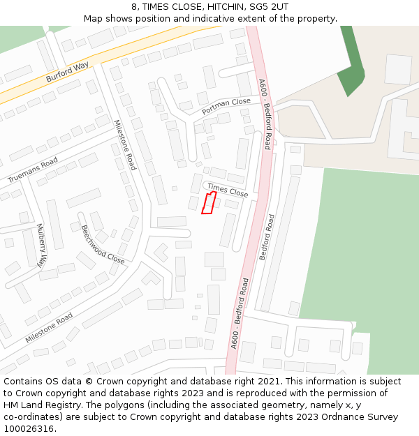 8, TIMES CLOSE, HITCHIN, SG5 2UT: Location map and indicative extent of plot