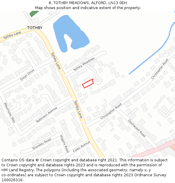 8, TOTHBY MEADOWS, ALFORD, LN13 0EH: Location map and indicative extent of plot