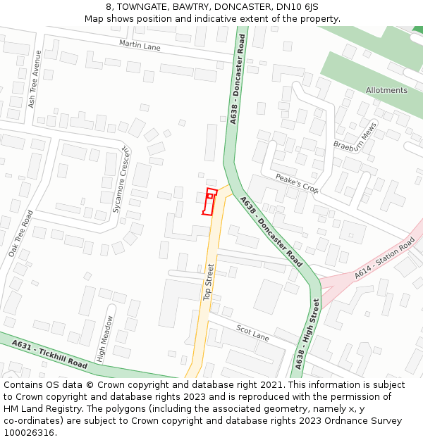 8, TOWNGATE, BAWTRY, DONCASTER, DN10 6JS: Location map and indicative extent of plot