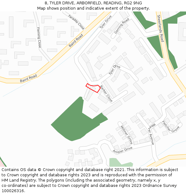 8, TYLER DRIVE, ARBORFIELD, READING, RG2 9NG: Location map and indicative extent of plot