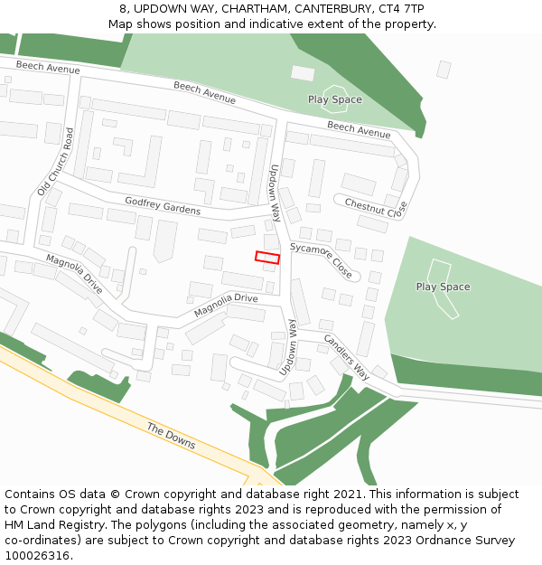 8, UPDOWN WAY, CHARTHAM, CANTERBURY, CT4 7TP: Location map and indicative extent of plot