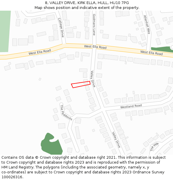 8, VALLEY DRIVE, KIRK ELLA, HULL, HU10 7PG: Location map and indicative extent of plot