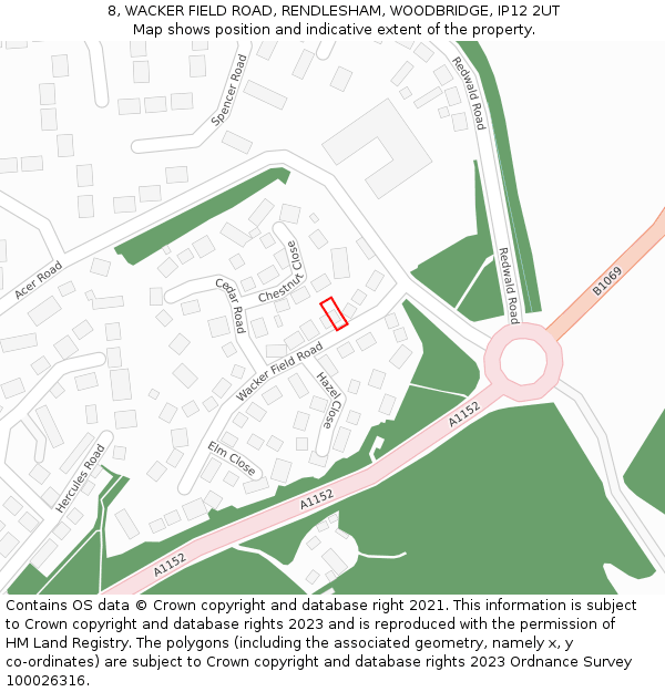 8, WACKER FIELD ROAD, RENDLESHAM, WOODBRIDGE, IP12 2UT: Location map and indicative extent of plot