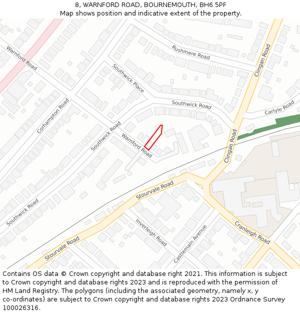 8, WARNFORD ROAD, BOURNEMOUTH, BH6 5PF: Location map and indicative extent of plot