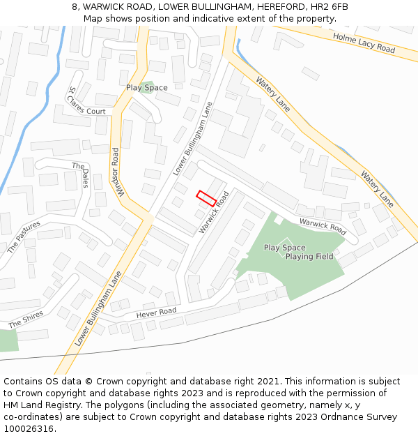 8, WARWICK ROAD, LOWER BULLINGHAM, HEREFORD, HR2 6FB: Location map and indicative extent of plot