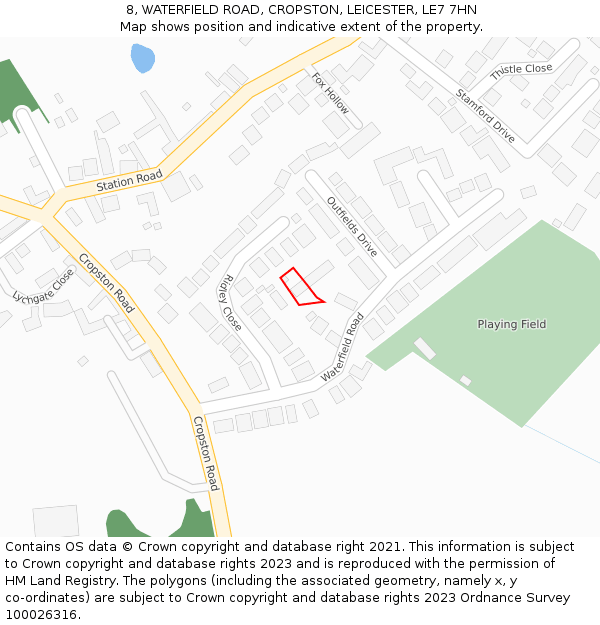 8, WATERFIELD ROAD, CROPSTON, LEICESTER, LE7 7HN: Location map and indicative extent of plot