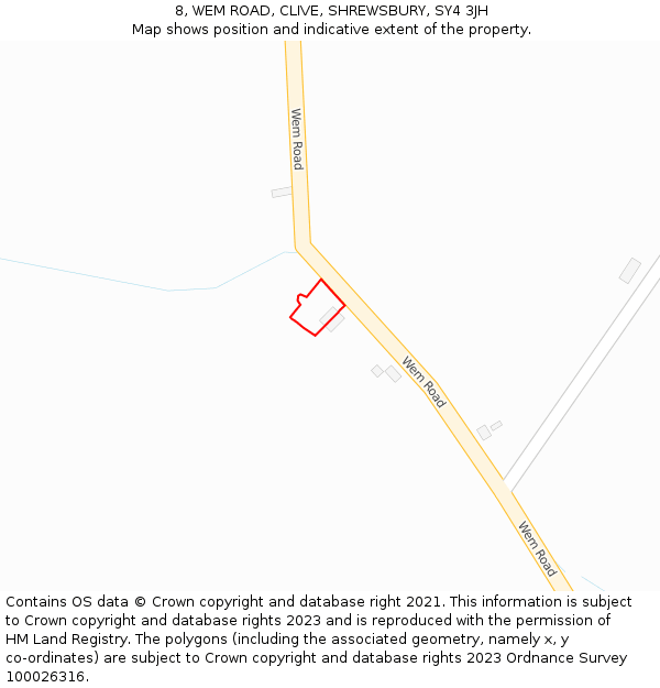 8, WEM ROAD, CLIVE, SHREWSBURY, SY4 3JH: Location map and indicative extent of plot