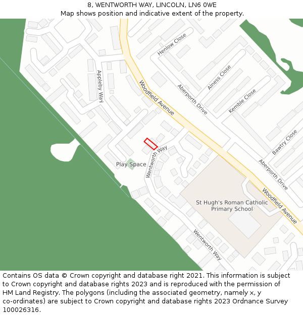 8, WENTWORTH WAY, LINCOLN, LN6 0WE: Location map and indicative extent of plot