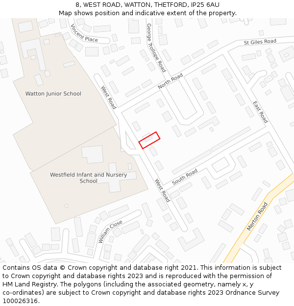 8, WEST ROAD, WATTON, THETFORD, IP25 6AU: Location map and indicative extent of plot