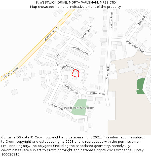 8, WESTWICK DRIVE, NORTH WALSHAM, NR28 0TD: Location map and indicative extent of plot