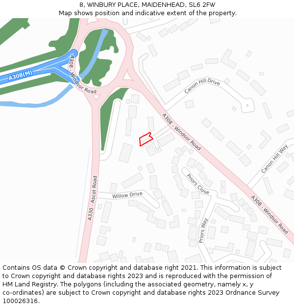 8, WINBURY PLACE, MAIDENHEAD, SL6 2FW: Location map and indicative extent of plot