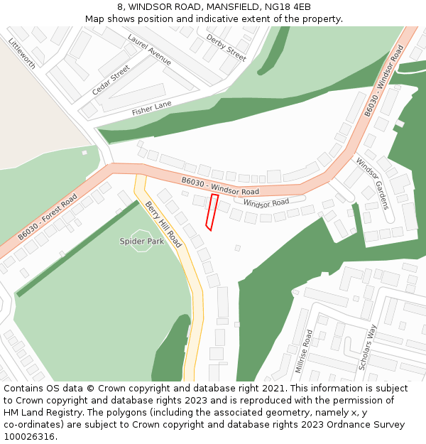 8, WINDSOR ROAD, MANSFIELD, NG18 4EB: Location map and indicative extent of plot